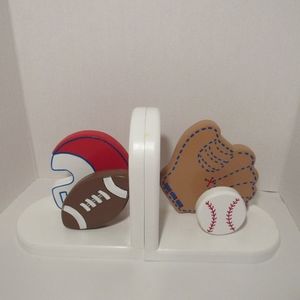 Sport Themed Wood Bookends, Football-Helmet, Baseball-Mitt, by Karyn Collection